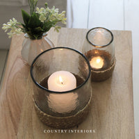 Glass Hurricane in Jute Basket - Small