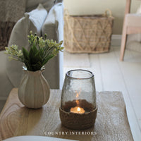 Glass Hurricane in Jute Basket - Small