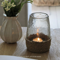 Glass Hurricane in Jute Basket - Small