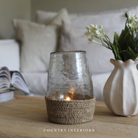 Glass Hurricane in Jute Basket - Small
