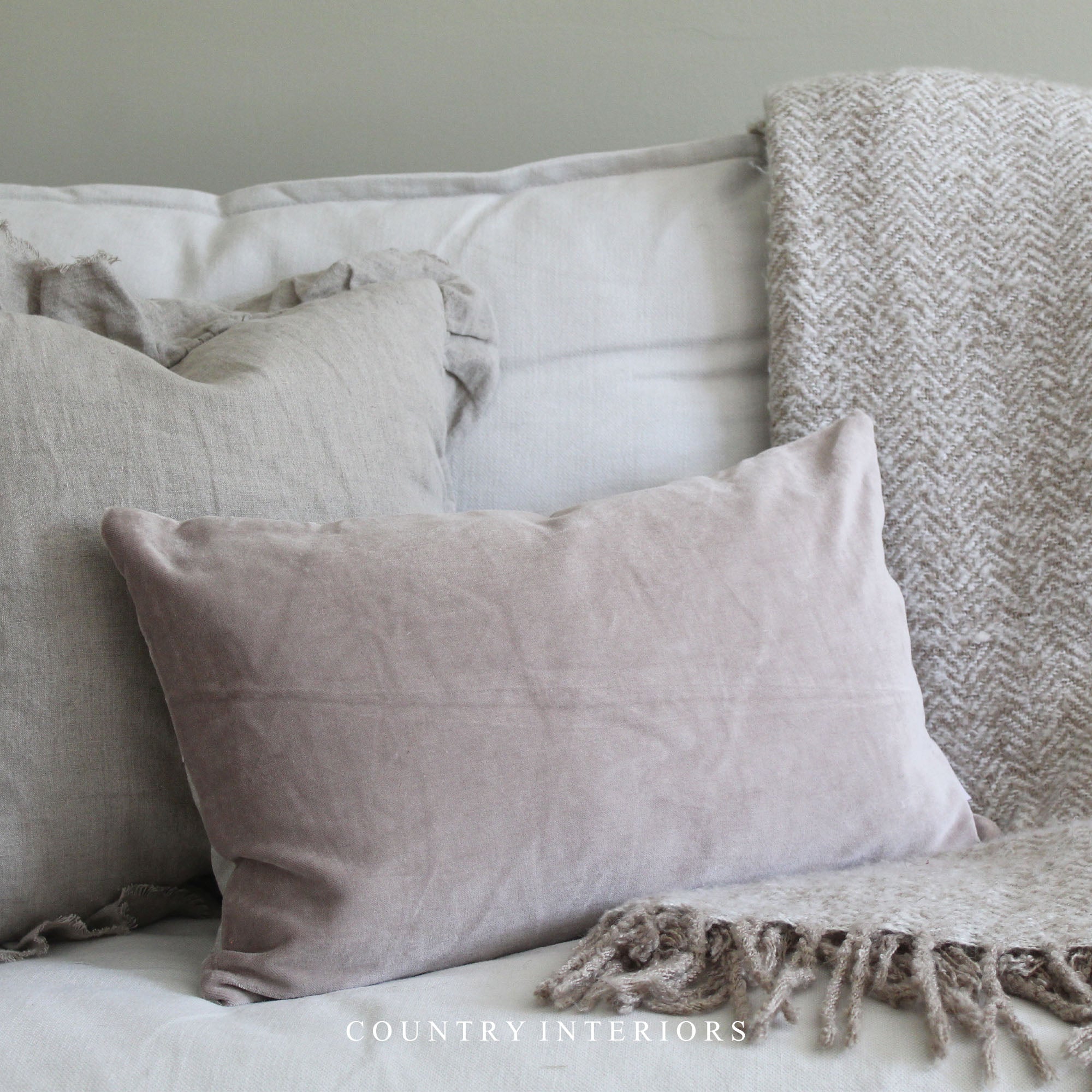 Velvet Cushion in Taupe Feather Inner