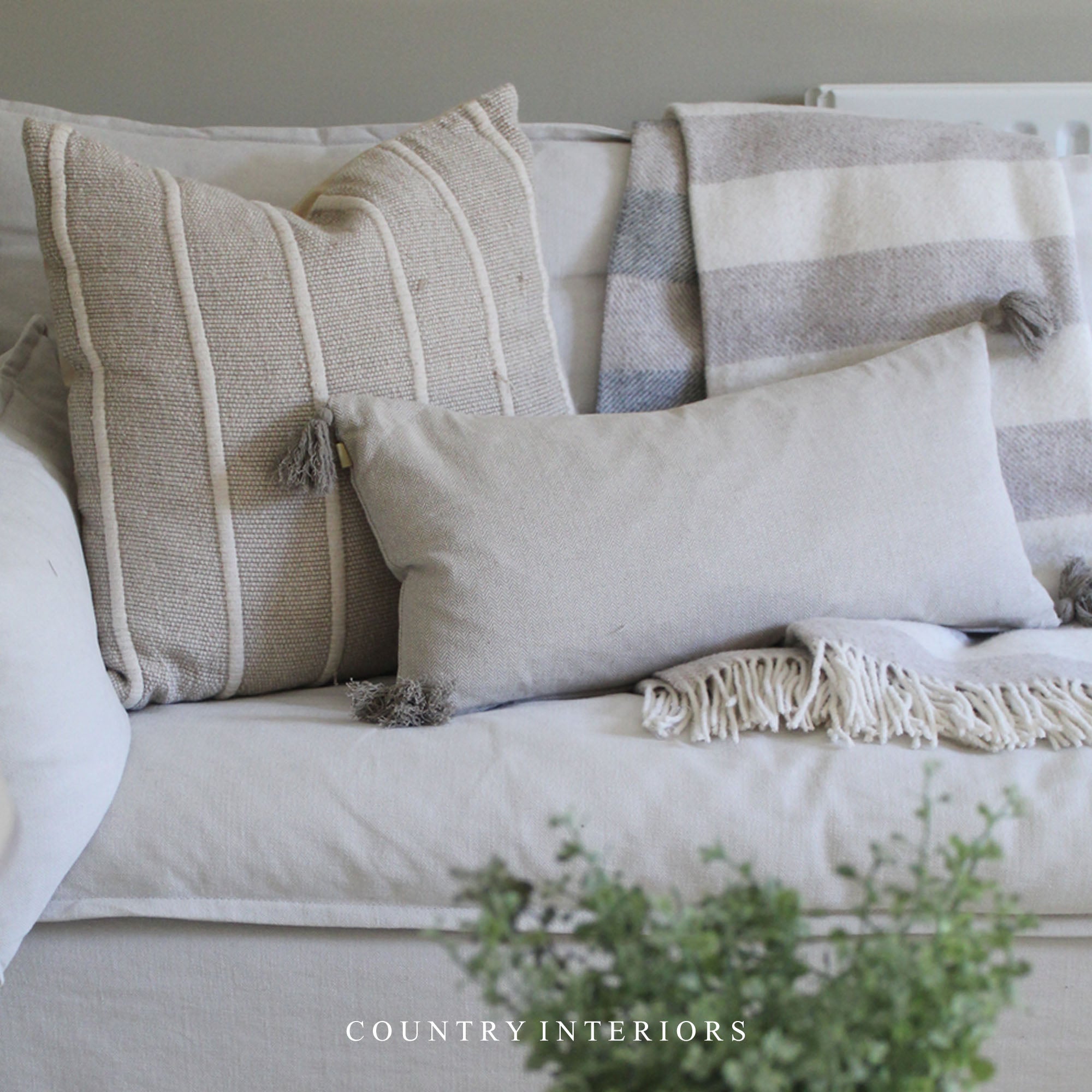 Herringbone Cushion in Taupe Feather Inner