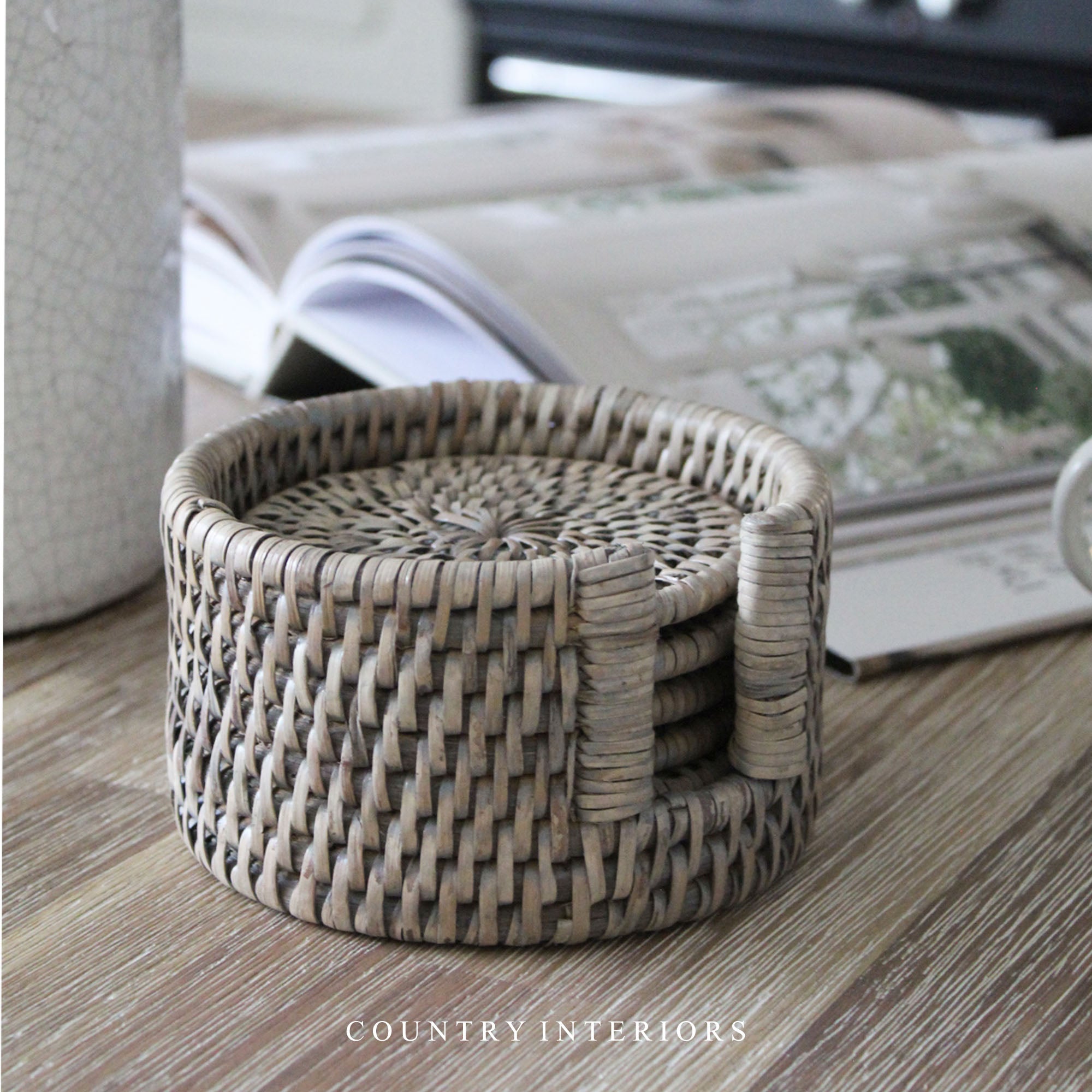 Six Piece Coaster Set & Holder - Various Colours