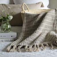Cream Throw with Stripes and Tassels