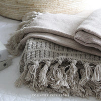 Cream Throw with Stripes and Tassels