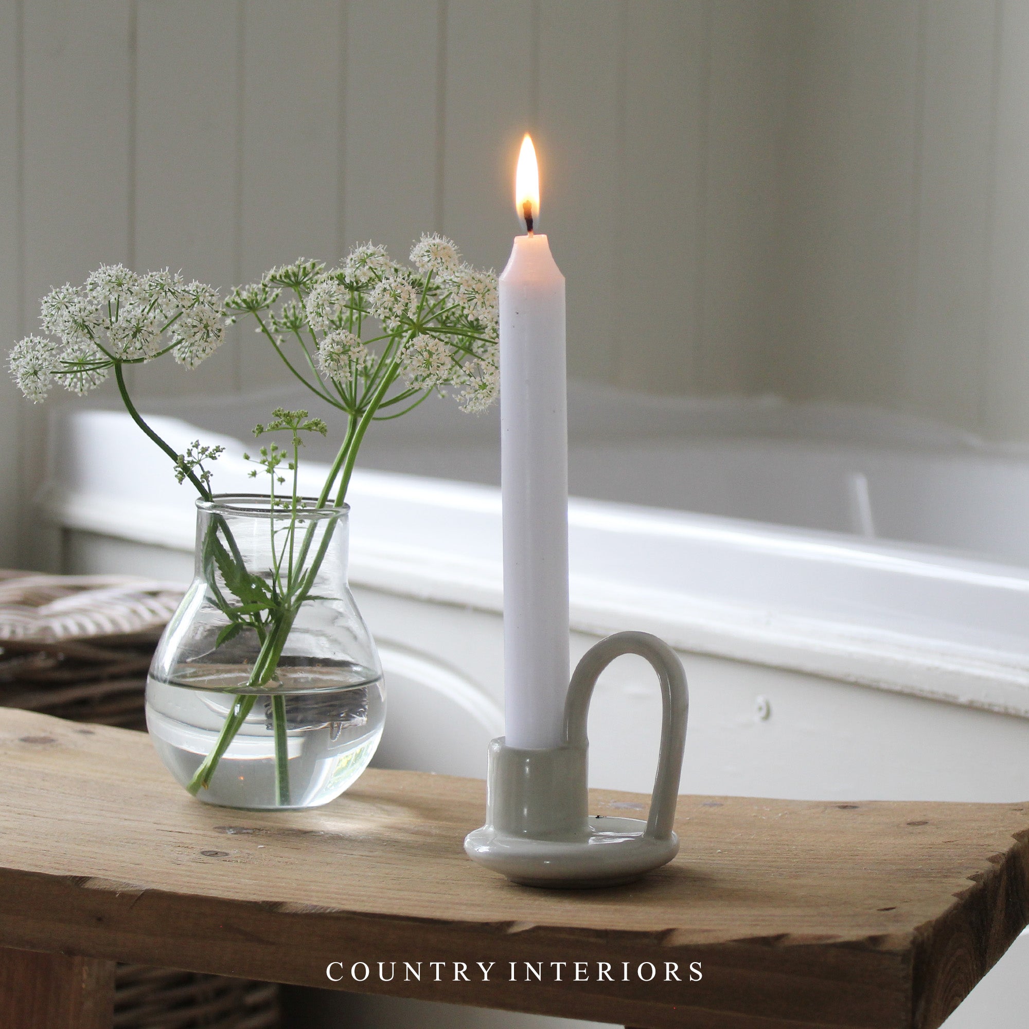 Stoneware Candle Holder - Milk White