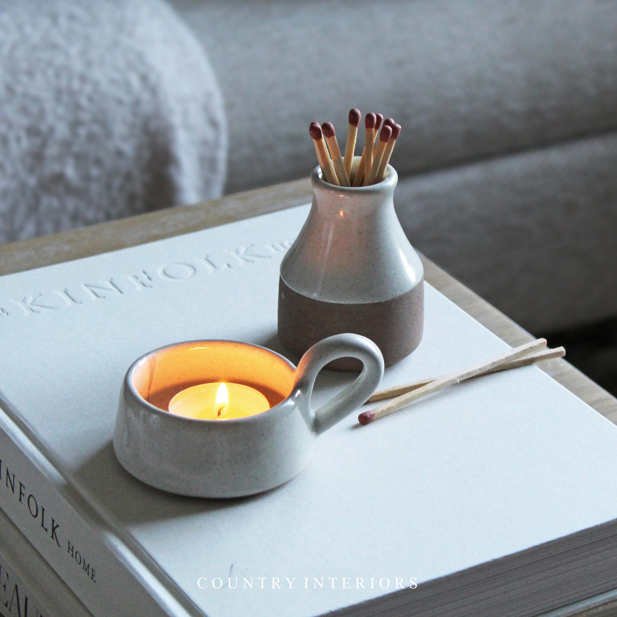 Stoneware Tealight Holder - Milk White
