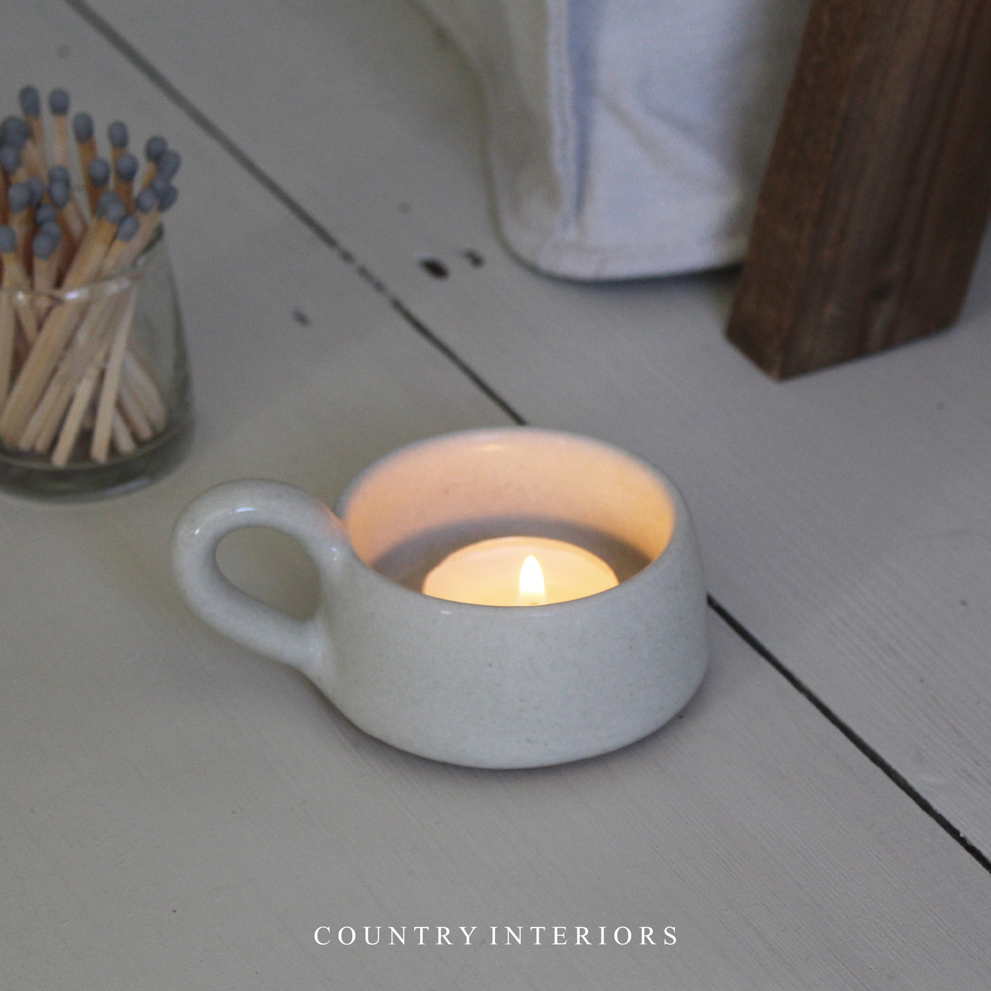 Stoneware Tealight Holder - Milk White