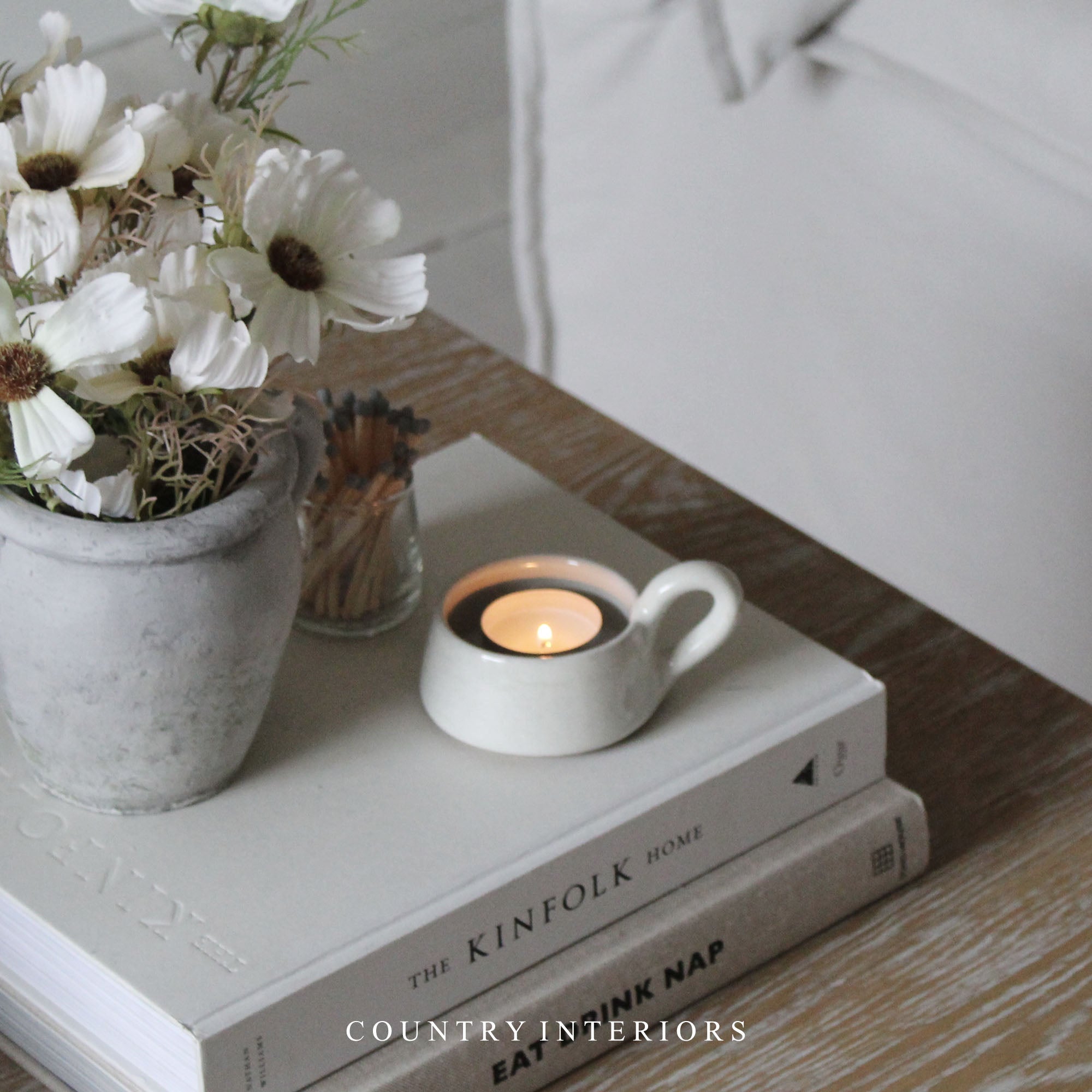 Stoneware Tealight Holder - Milk White