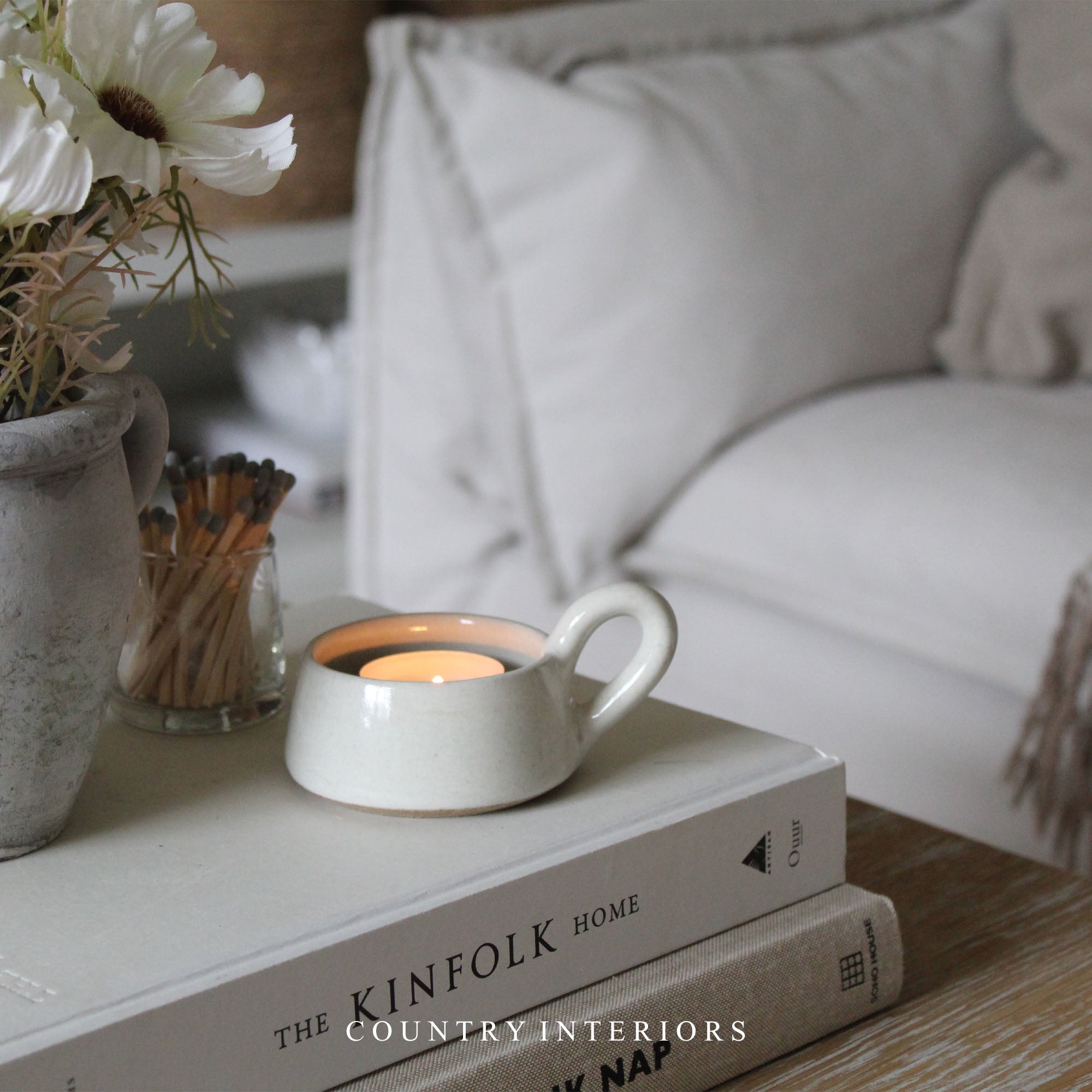 Stoneware Tealight Holder - Milk White