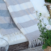 Pure Wool Throw in Camel & Grey Stripe - 130x180cm