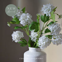 Faux Snowball Viburnum Spray in Cream - Five Heads
