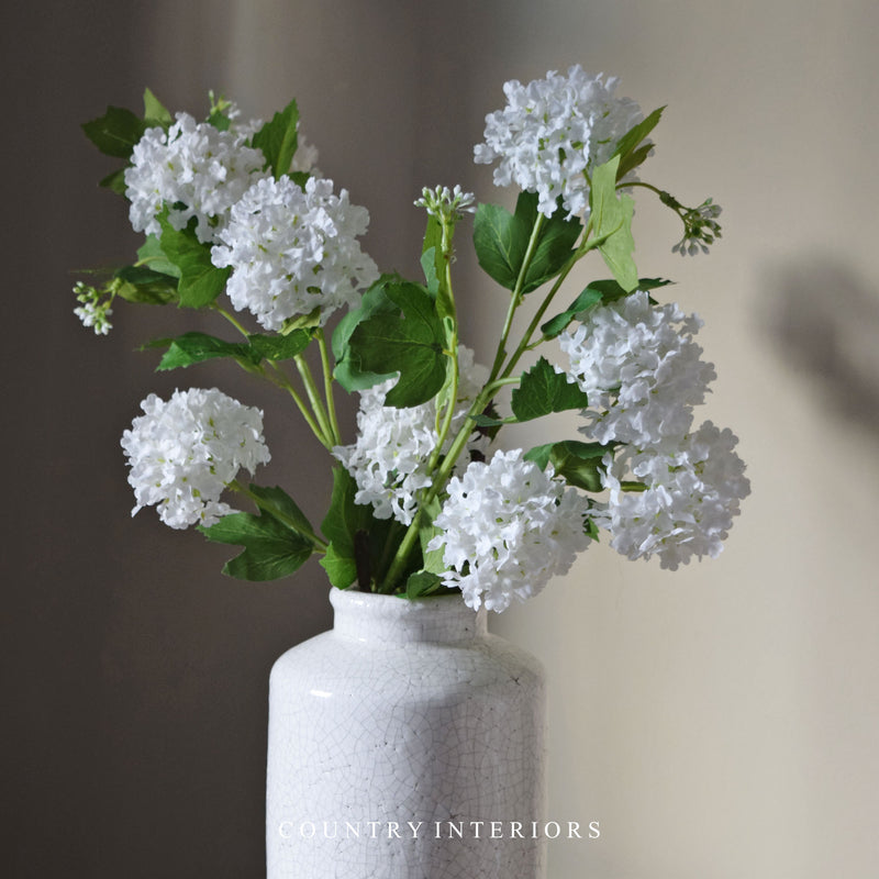 Faux Snowball Viburnum Spray in Cream - Five Heads