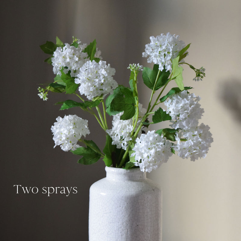 Faux Snowball Viburnum Spray in Cream - Five Heads