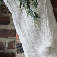 Cream Knitted Stocking with Pom Poms