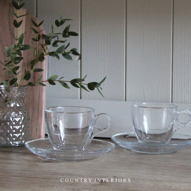 Glass Cup and Saucer - Set of Two