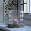 Gingham Glass Candle Holder with Wooden Base - Two Sizes