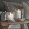 Gingham Glass Candle Holder with Wooden Base - Two Sizes