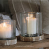 Stripe Glass Candle Holder with Wooden Base - Two Sizes