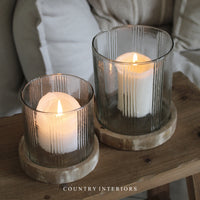 Stripe Glass Candle Holder with Wooden Base - Two Sizes