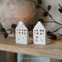 White Ceramic Tealight House - Two Designs