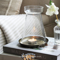 Glass Hurricane with Antique Brass Base - Two Sizes