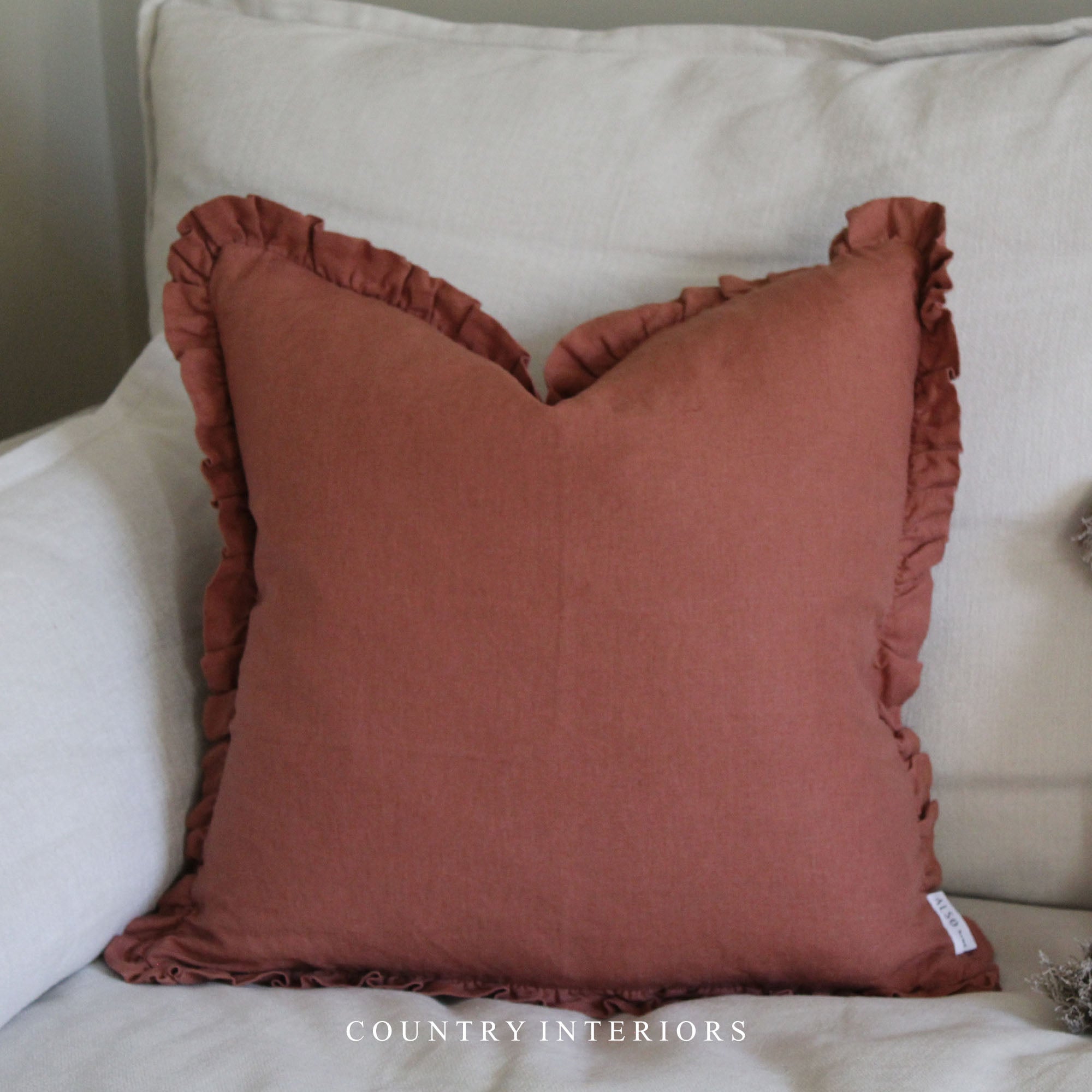 100% Linen Ruffle Cushion in Copper