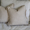 Natural Gingham Ruffle Cushion Feather Inner