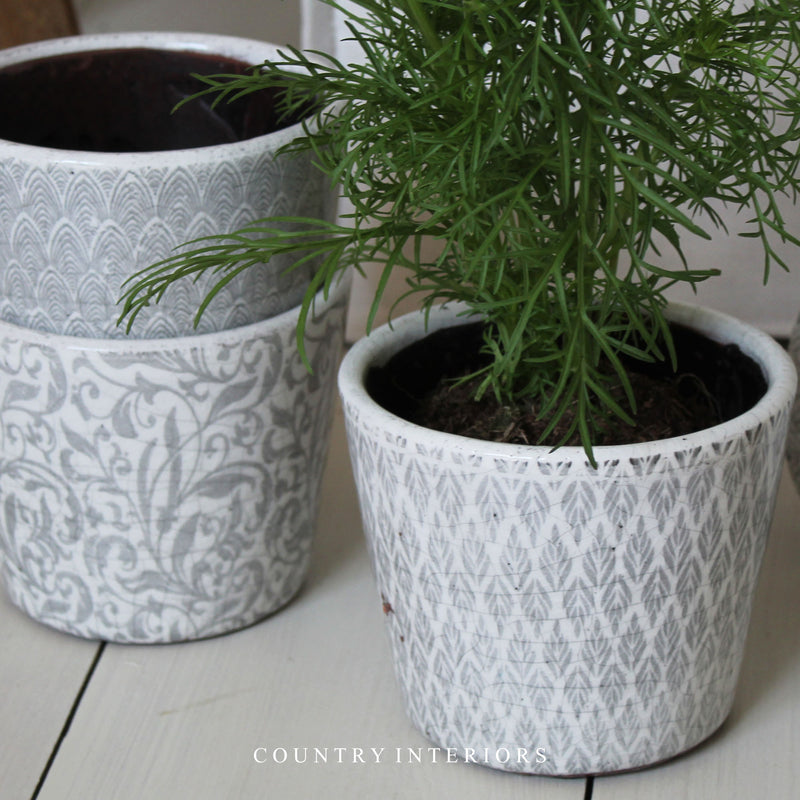 Set of Three Ceramic Plant Pots - Faded Grey