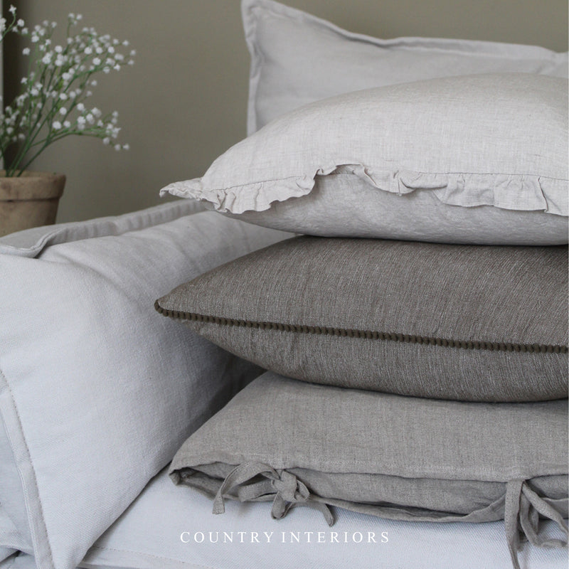 100% Linen Ruffle Cushion in Natural