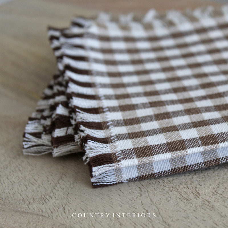 Gingham Napkins in Earth Brown - Set of Four