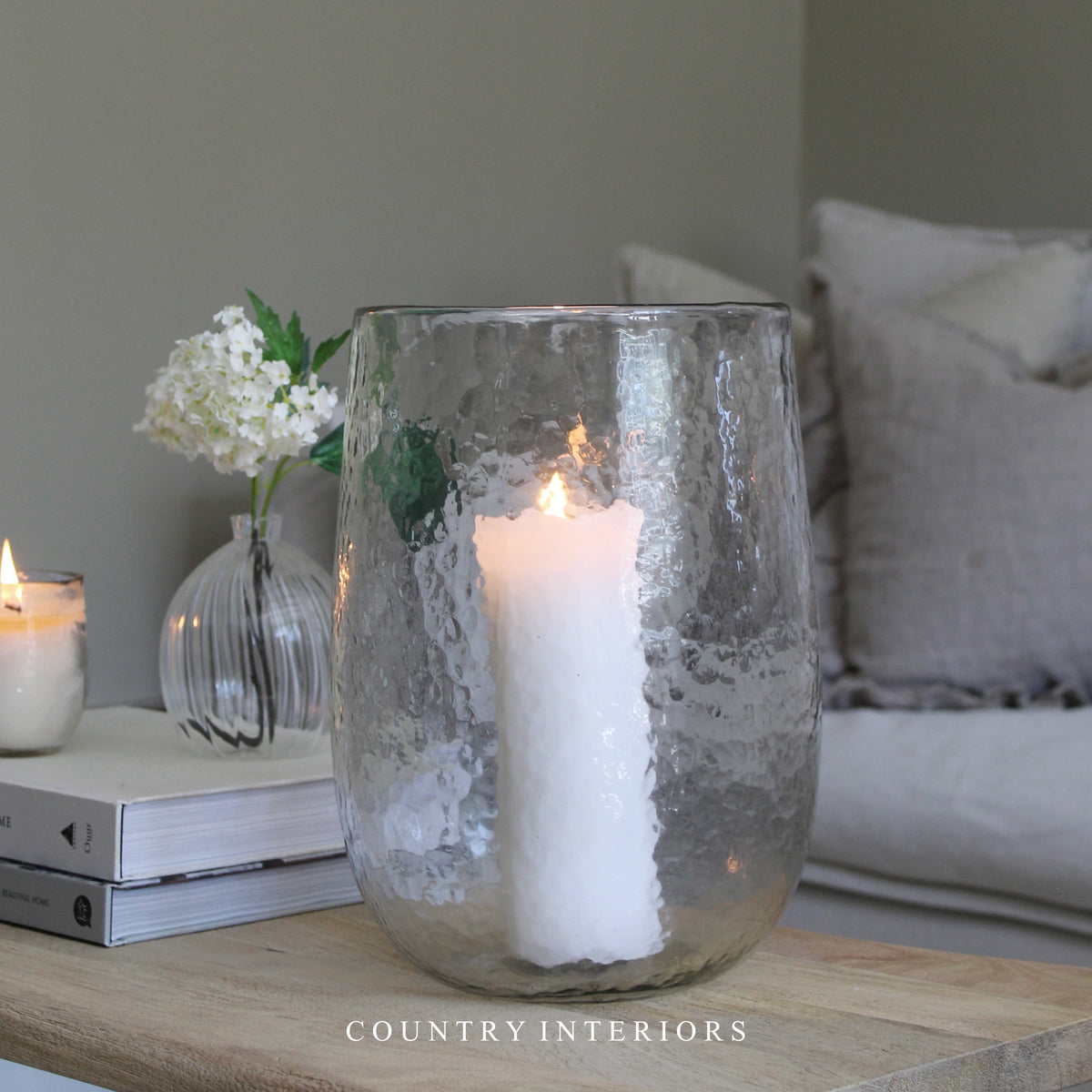 Oversized Hammered Glass Hurricane 30cm Country Interiors