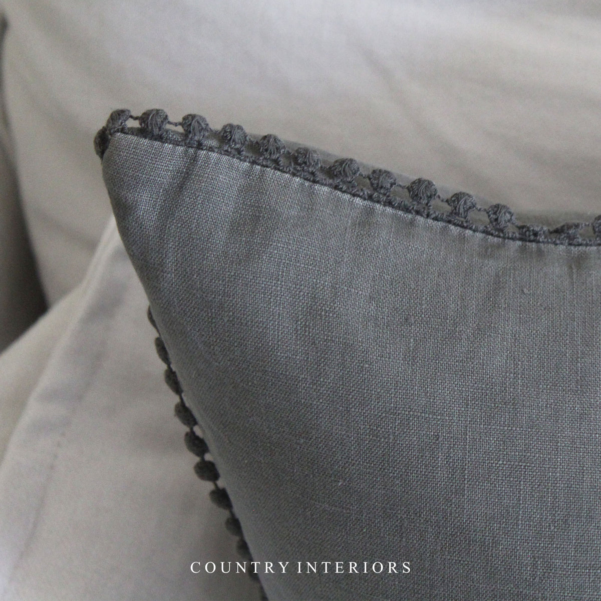 Lace Edge Green Linen Cushion - 50x50cm