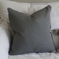 Lace Edge Green Linen Cushion - 50x50cm