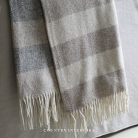 Pure Wool Throw with Natural & Grey Stripe  - 130x180cm