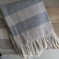 Pure Wool Throw with Natural & Grey Stripe  - 130x180cm