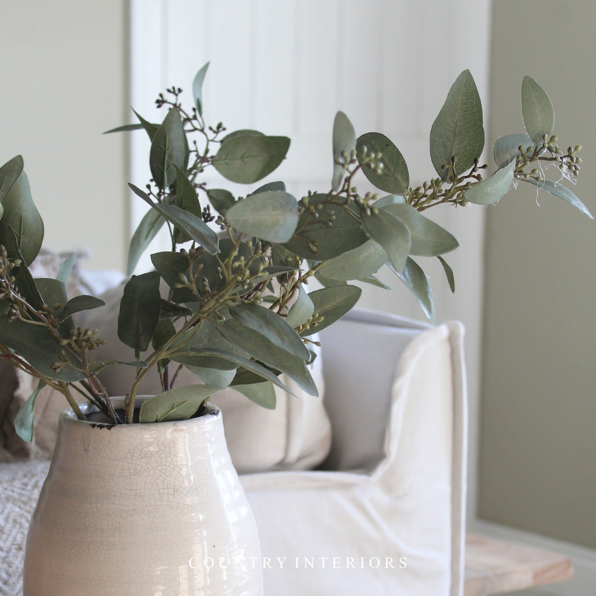 Soft grey-green Eucalyptus Spray with Berries - 67cm