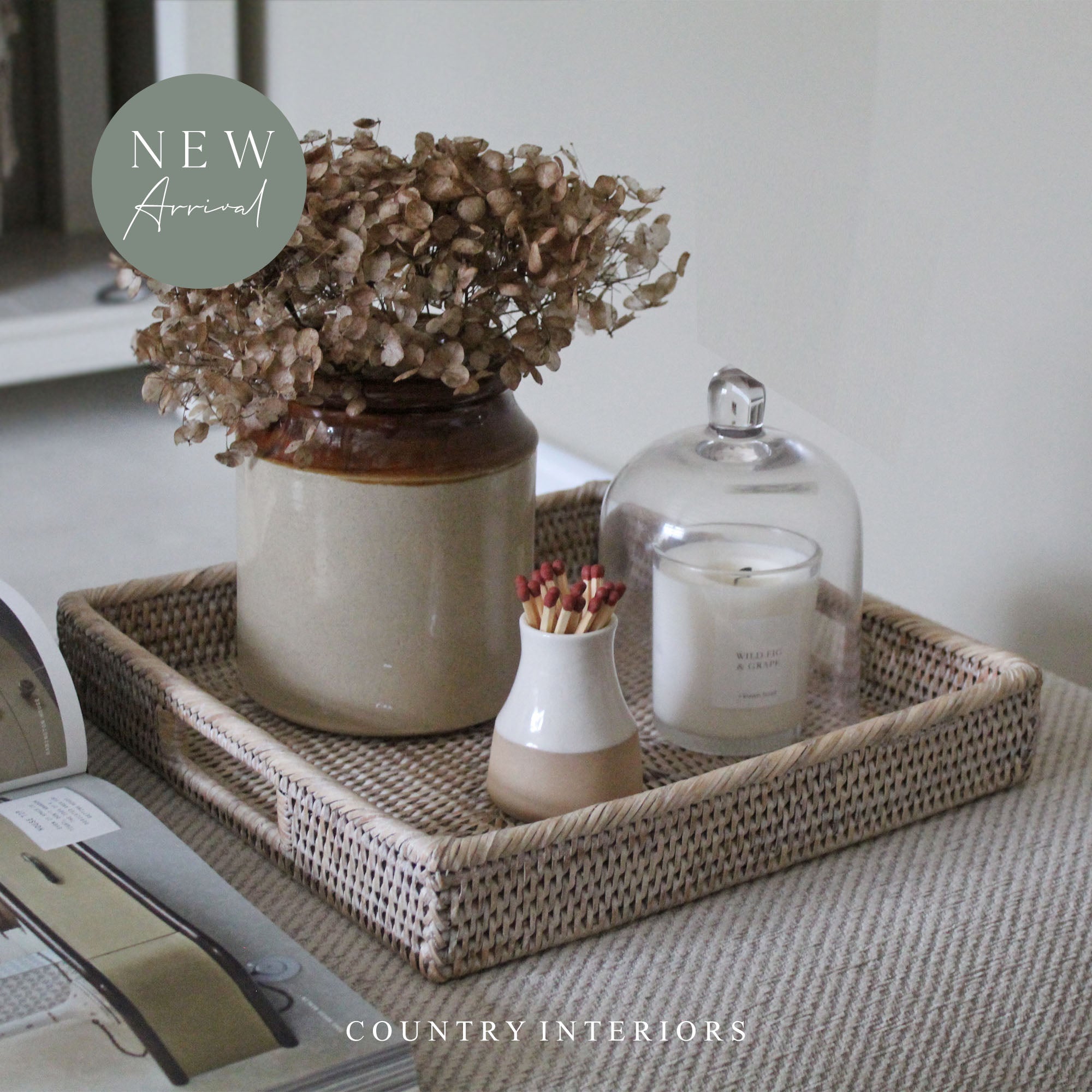 Brushed White Square Rattan Tray