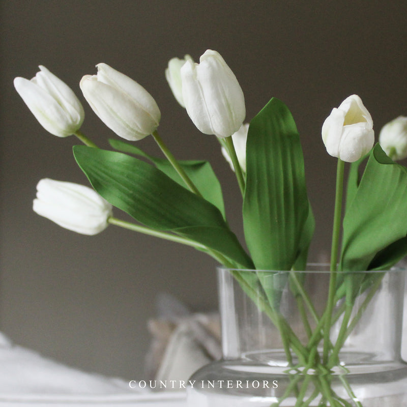 Set of Three White Tulip Stems - 30cm