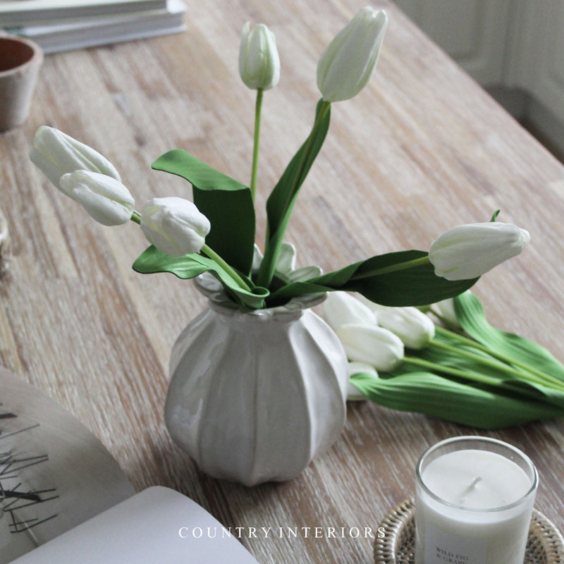 Set of Three White Tulip Stems - 30cm