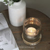 Gingham Glass Candle Holder with Wooden Base - Two Sizes