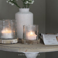 Stripe Glass Candle Holder with Wooden Base - Two Sizes