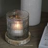 Gingham Glass Candle Holder with Wooden Base - Two Sizes