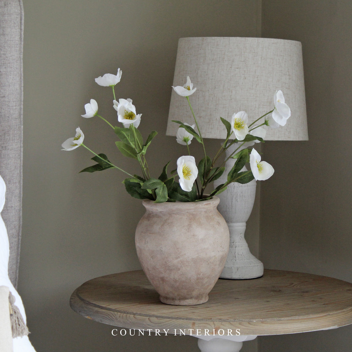 Faux Hellebore Spray in White - 62cm