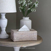 Brushed White Rattan Tissue Box Cover