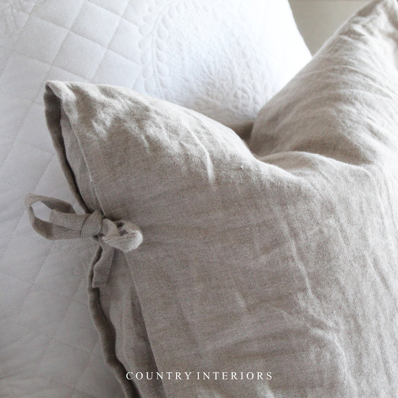 Linen Cushion with Ties Feather Inner