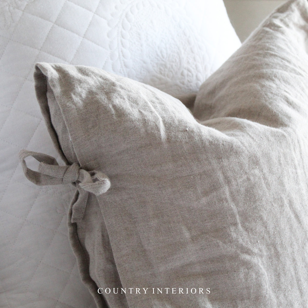 Linen Cushion with Ties Feather Inner