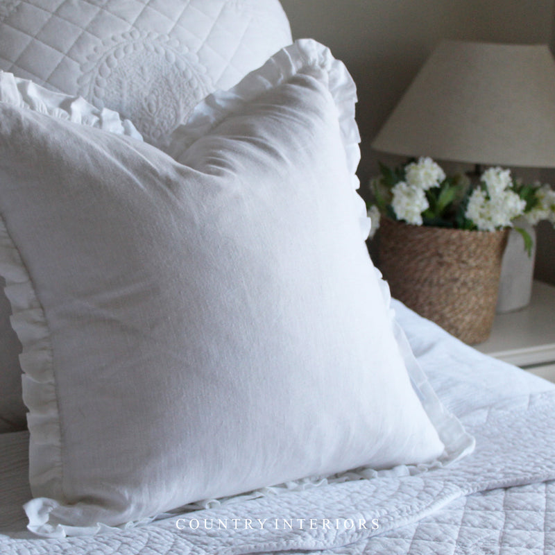 White Ruffle Cushion Feather Inner