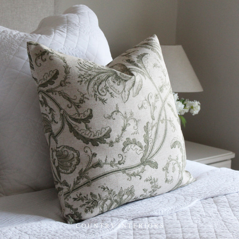 Green Floral Cushion Feather Inner