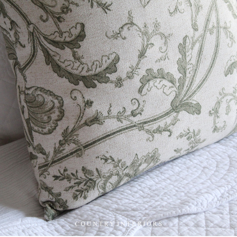 Green Floral Cushion Feather Inner